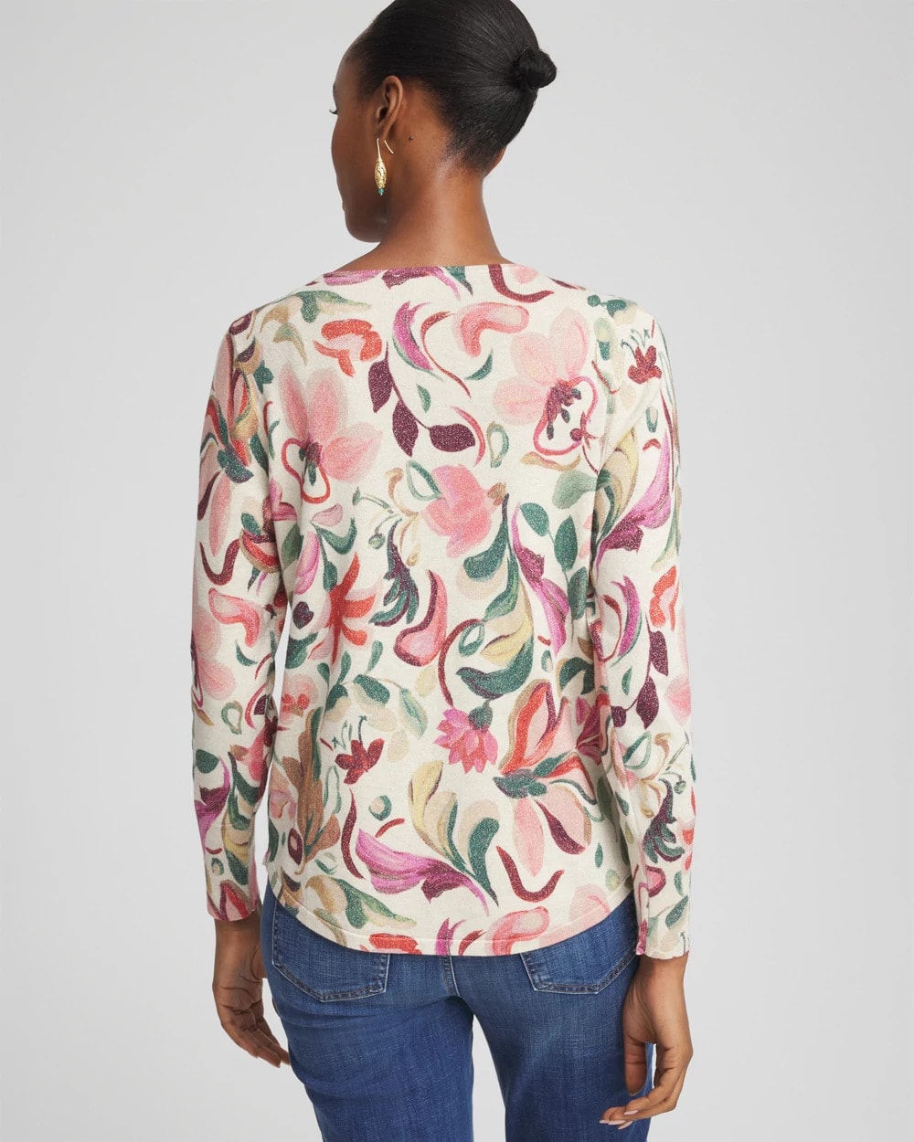 Chico's Women | Ella V-Neck Floral Pullover Sweater ENGLISH CREAM