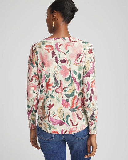 Chico's Women | Ella V-Neck Floral Pullover Sweater ENGLISH CREAM
