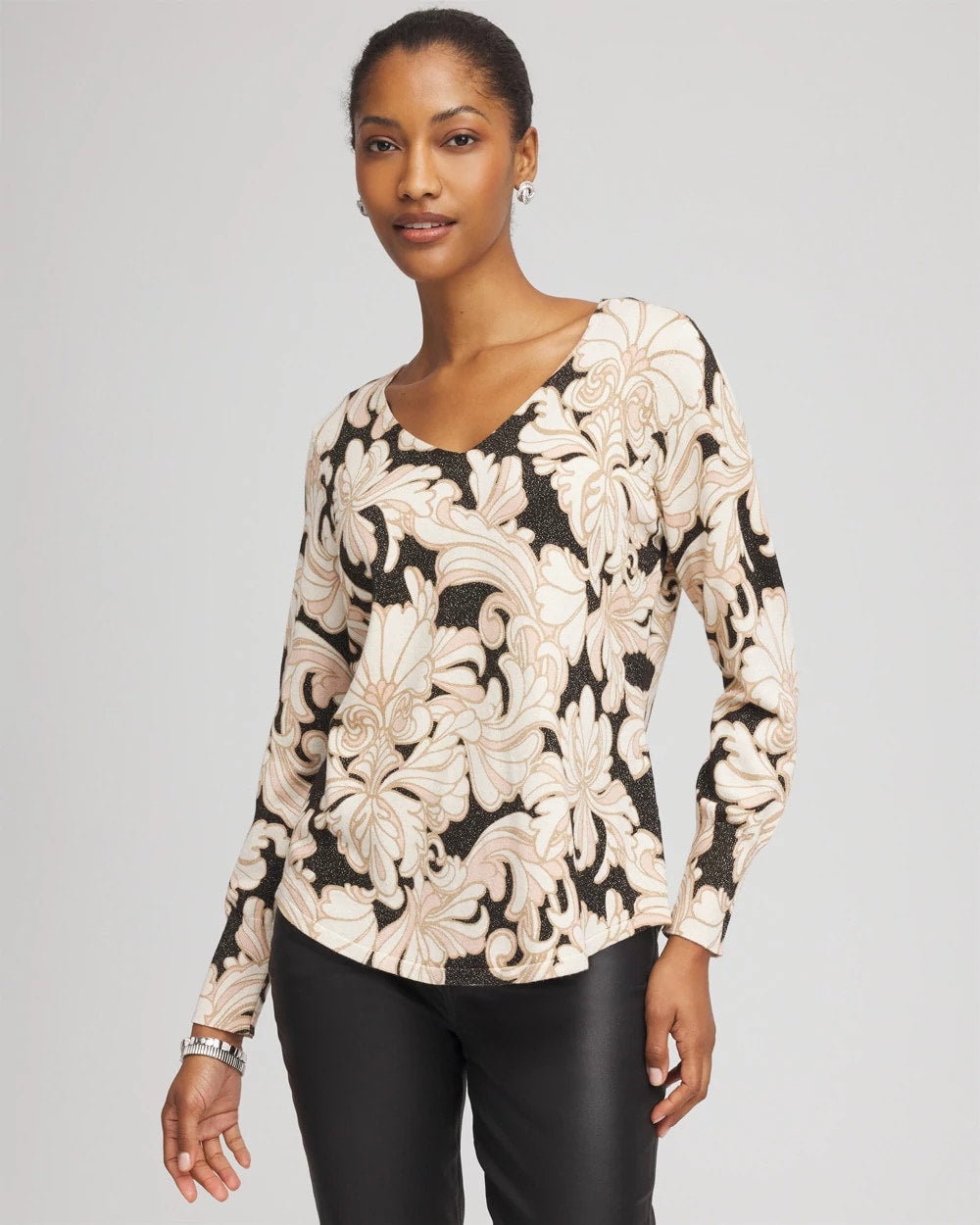 Chico's Women | Ella Metallic V-Neck Sweater PURPLE ROYALE