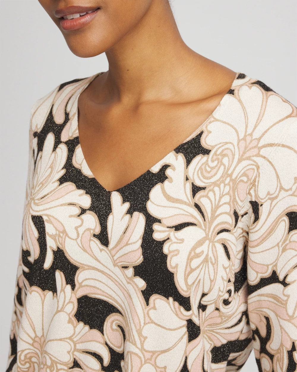 Chico's Women | Ella Metallic V-Neck Sweater PURPLE ROYALE