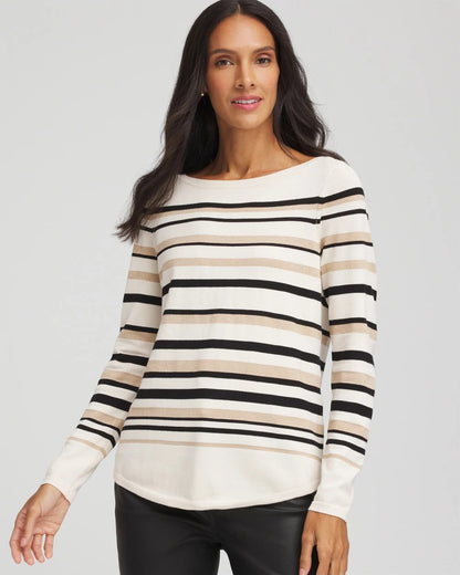 Chico's Women | Ella Stripe Boatneck Sweater ENGLISH CREAM