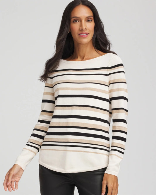 Chico's Women | Ella Stripe Boatneck Sweater ENGLISH CREAM