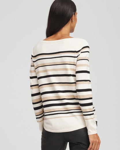 Chico's Women | Ella Stripe Boatneck Sweater ENGLISH CREAM