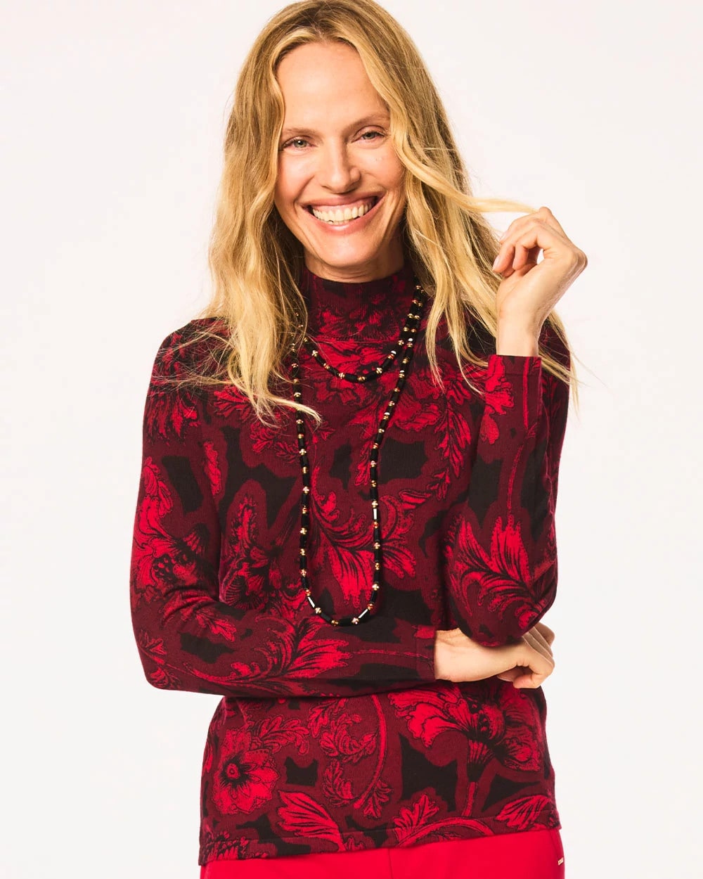 Chico's Women | Ella Printed Mockneck Sweater CARMINE RED
