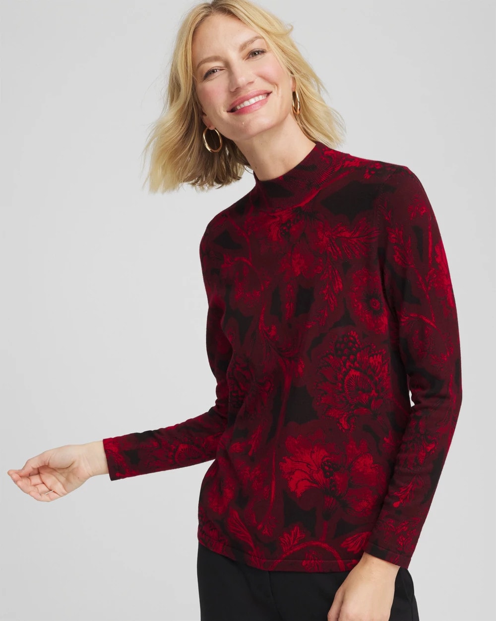 Chico's Women | Ella Printed Mockneck Sweater CARMINE RED