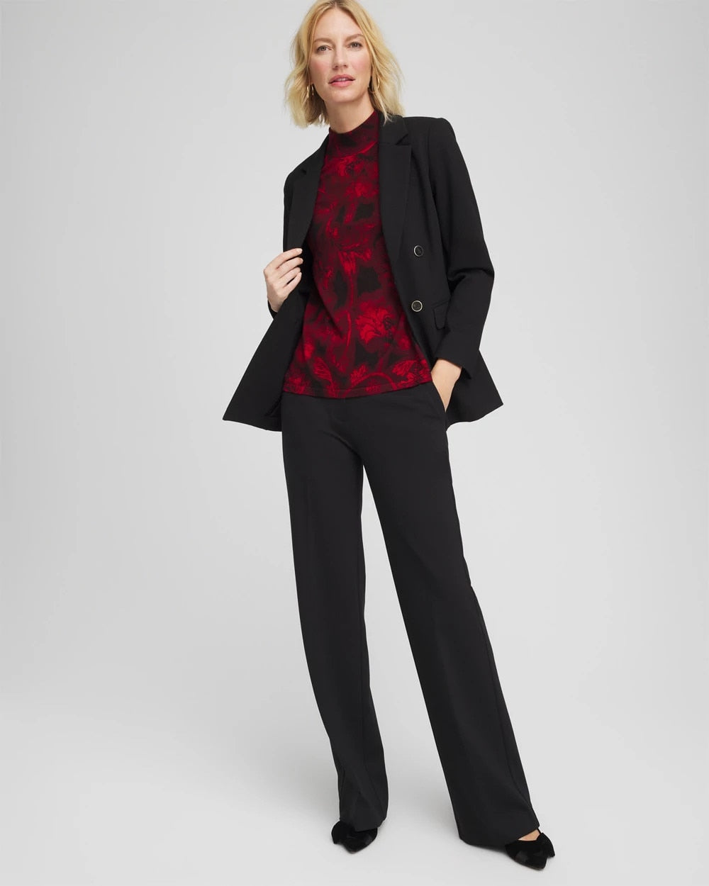 Chico's Women | Ella Printed Mockneck Sweater CARMINE RED