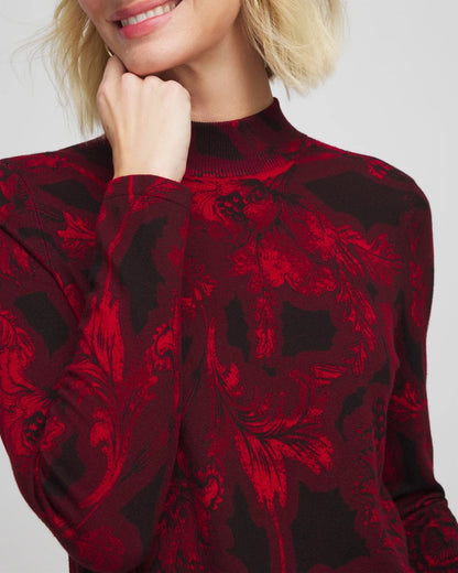 Chico's Women | Ella Printed Mockneck Sweater CARMINE RED