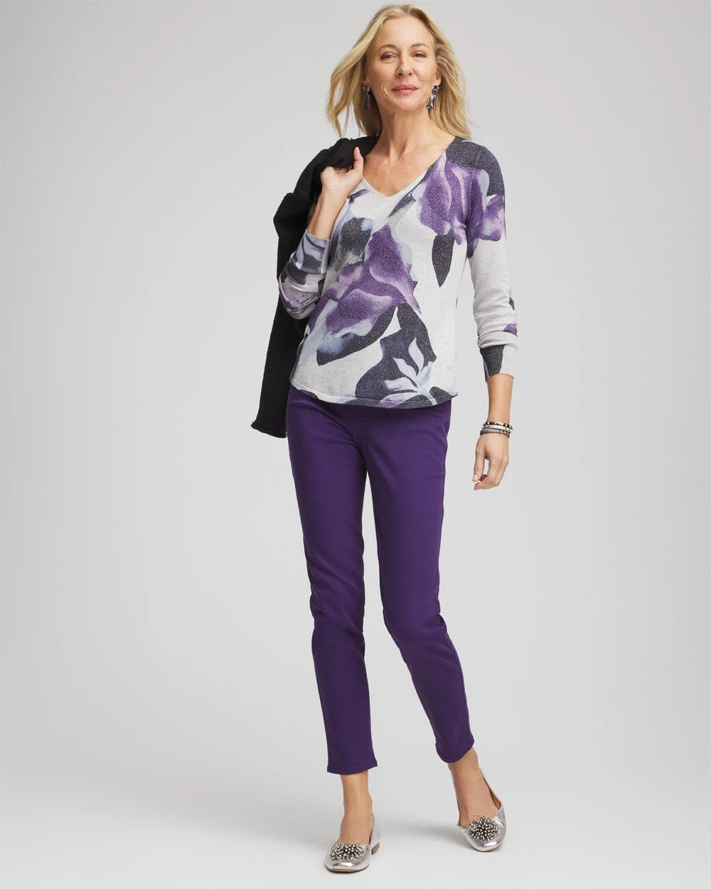 Chico's Women | Ella V-Neck Pullover Sweater PURPLE ELIXIR