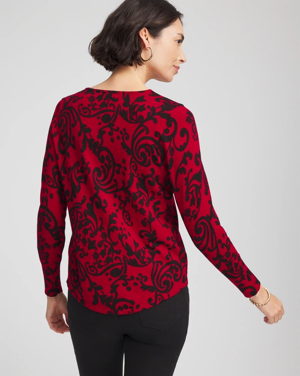 Chico's Women | Ella Printed V-Neck Sweater CARMINE RED
