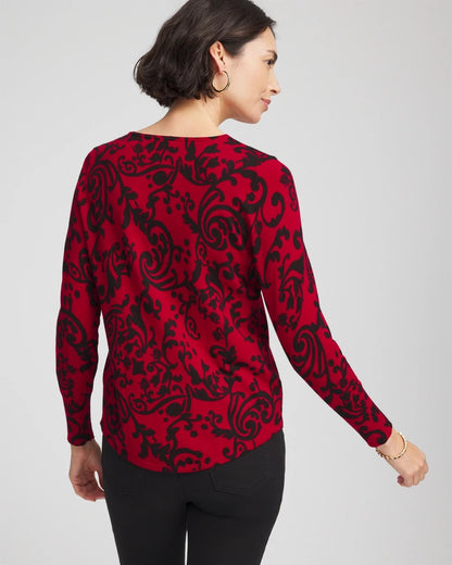 Chico's Women | Ella Printed V-Neck Sweater CARMINE RED