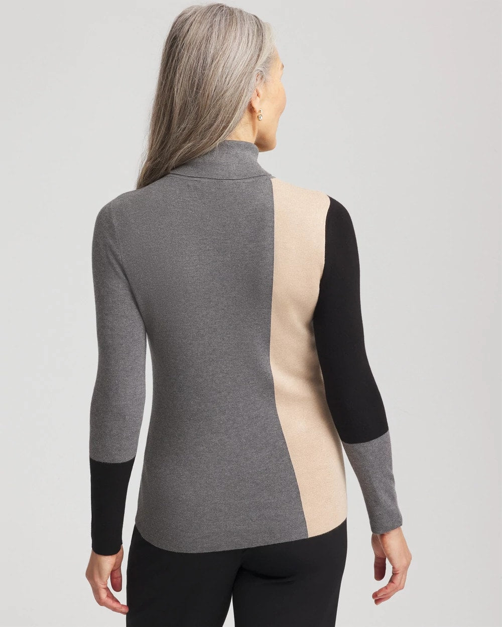 Chico's Women | Ella Colorblock Intarsia Turtleneck Sweater BLACK