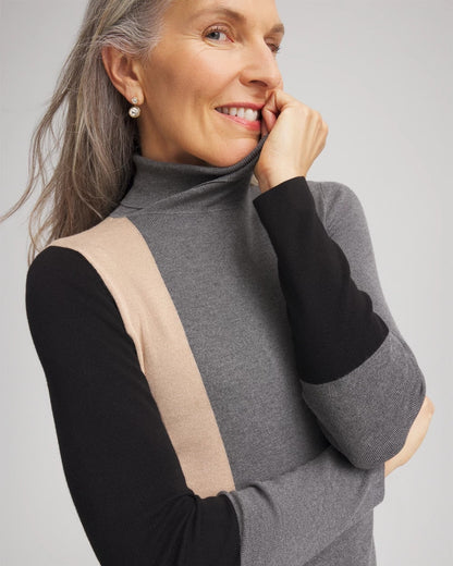 Chico's Women | Ella Colorblock Intarsia Turtleneck Sweater BLACK
