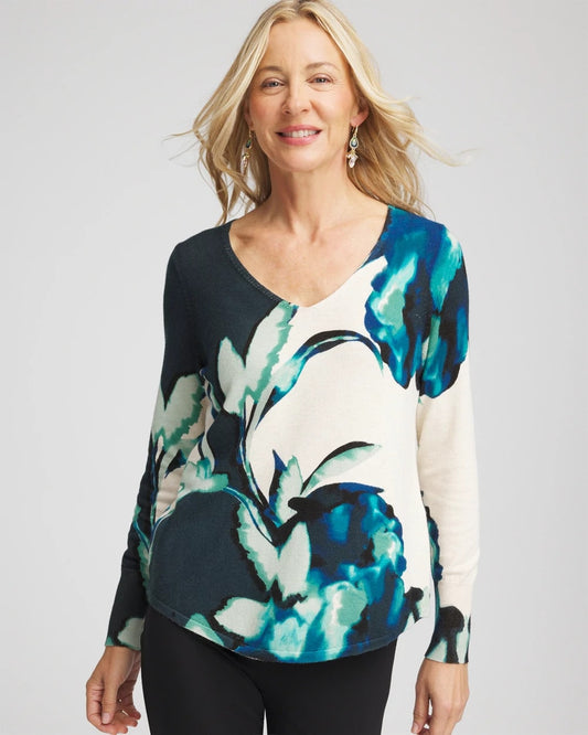 Chico's Women | Ella Glacier V-Neck Pullover TEAL SHADOW
