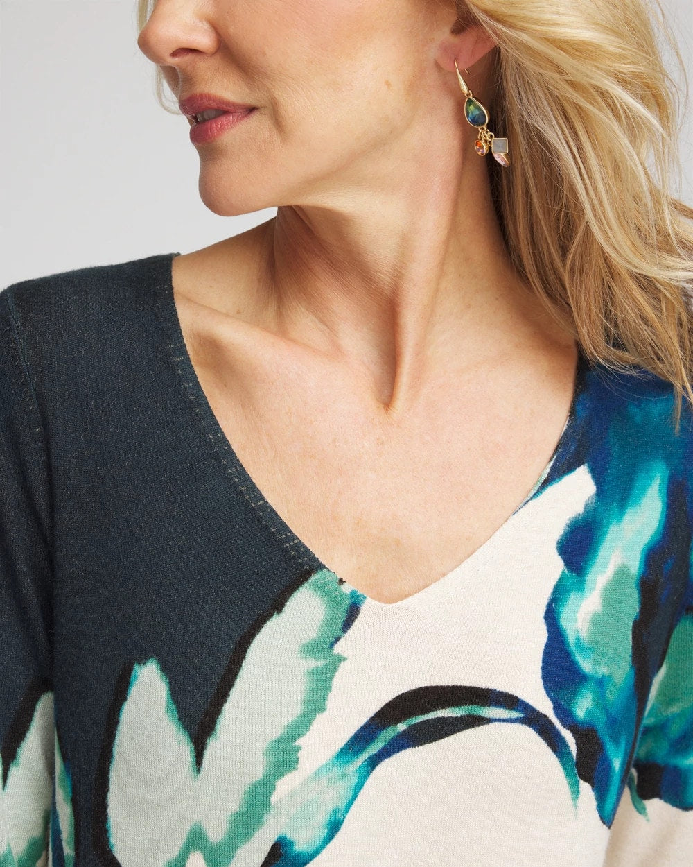 Chico's Women | Ella Glacier V-Neck Pullover TEAL SHADOW