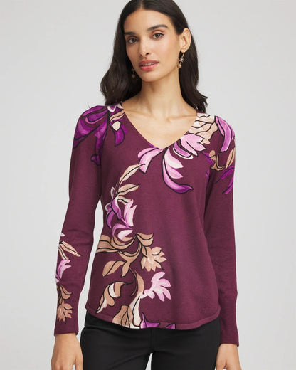 Chico's Women | Ella V-Neck Artisanal Pullover Sweater DEEP CHIANTI