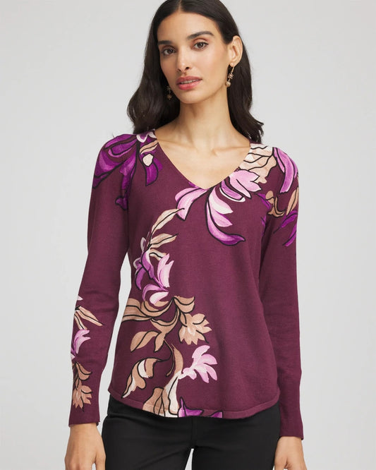 Chico's Women | Ella V-Neck Artisanal Pullover Sweater DEEP CHIANTI