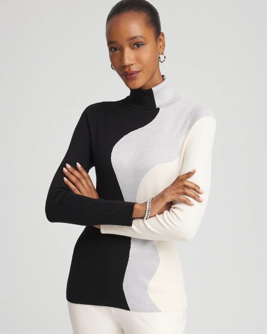 Chico's Women | Ella Turtleneck Intarsia Sweater BLACK