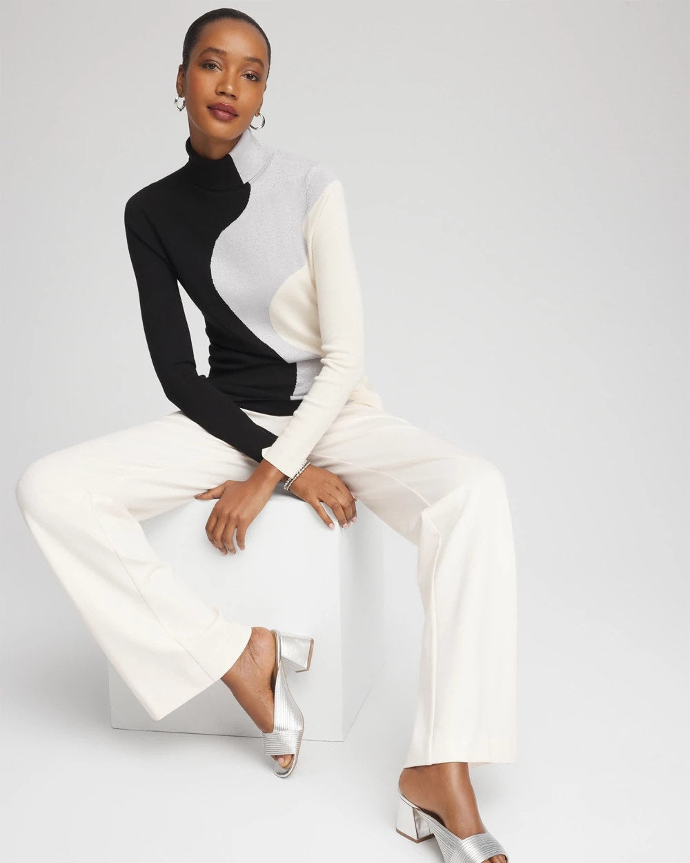 Chico's Women | Ella Turtleneck Intarsia Sweater BLACK