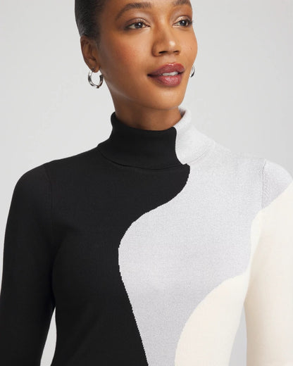 Chico's Women | Ella Turtleneck Intarsia Sweater BLACK