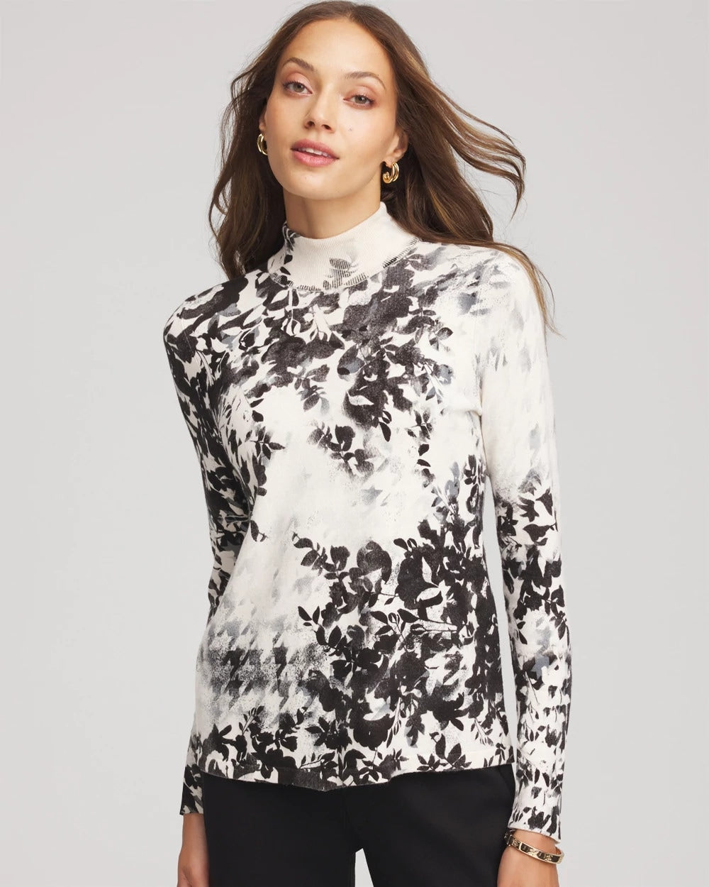 Chico's Women | Ella Houndstooth Mockneck Sweater ENGLISH CREAM