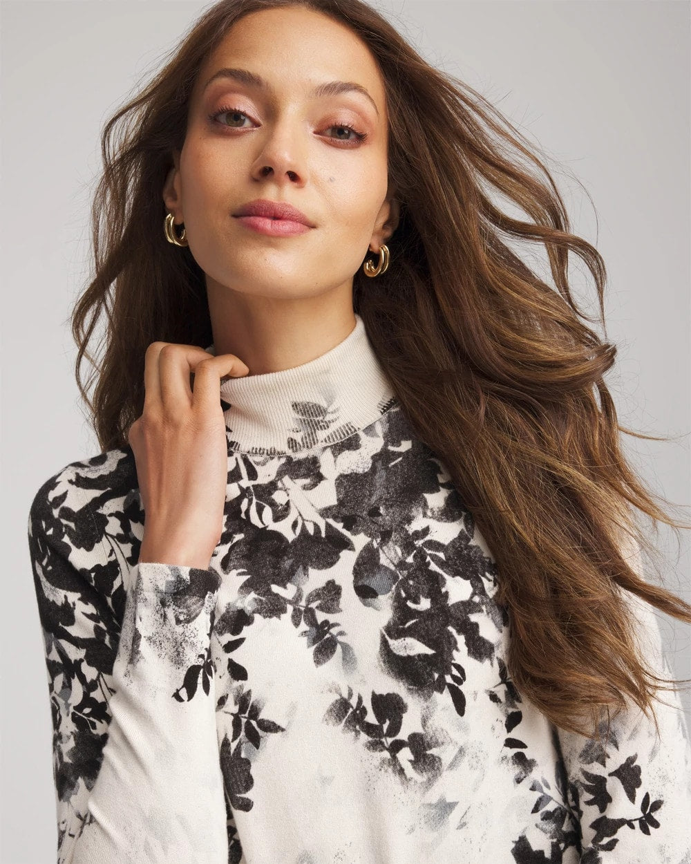 Chico's Women | Ella Houndstooth Mockneck Sweater ENGLISH CREAM