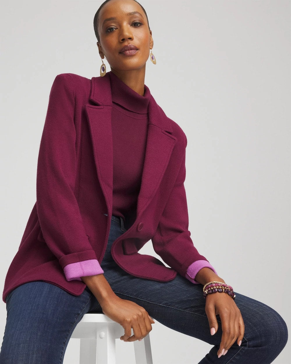 Chico's Women | Single-Breasted Sweater Blazer DEEP CHIANTI