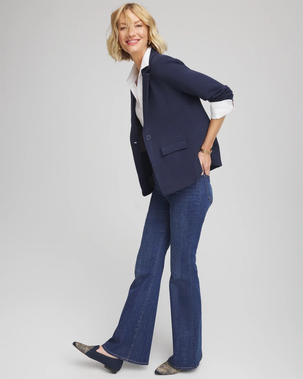 Chico's Women | Single-Breasted Sweater Blazer PASSPORT BLUE