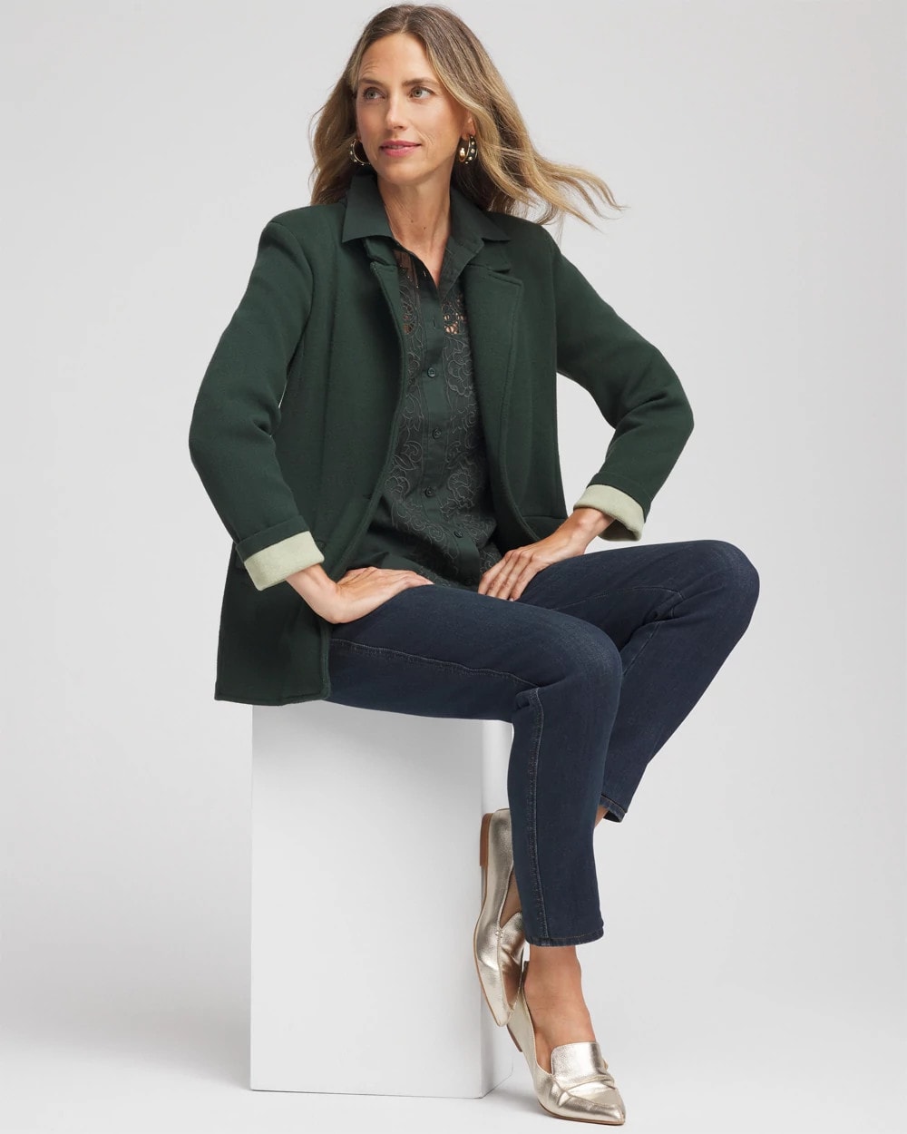 Chico's Women | Single-Breasted Sweater Blazer DARKEST SPRUCE