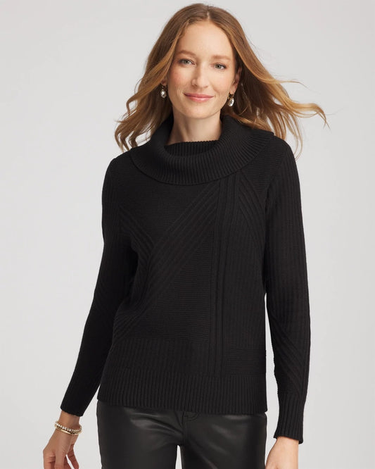 Chico's Women | Ribbed Cowlneck Sweater BLACK