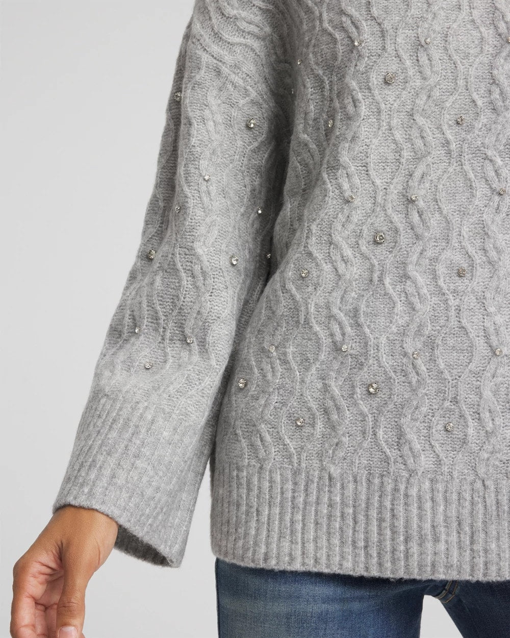 Chico's Women | Sequined Cable Knit Sweater CLOUD HEATHER GRAY