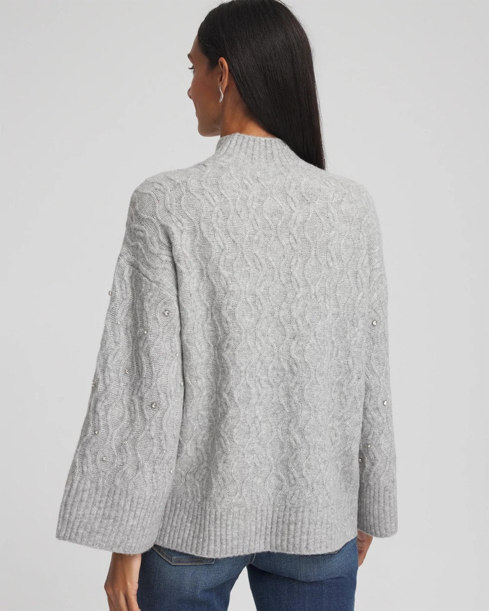 Chico's Women | Sequined Cable Knit Sweater CLOUD HEATHER GRAY