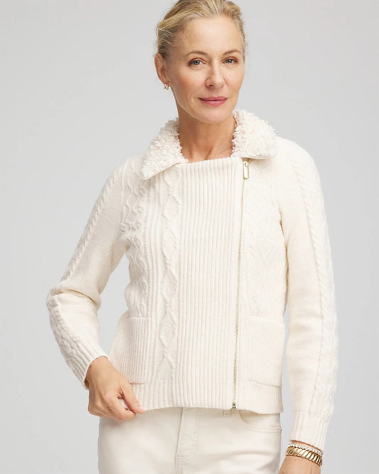 Chico's Women | Fur Trim Moto Cardigan ENGLISH CREAM