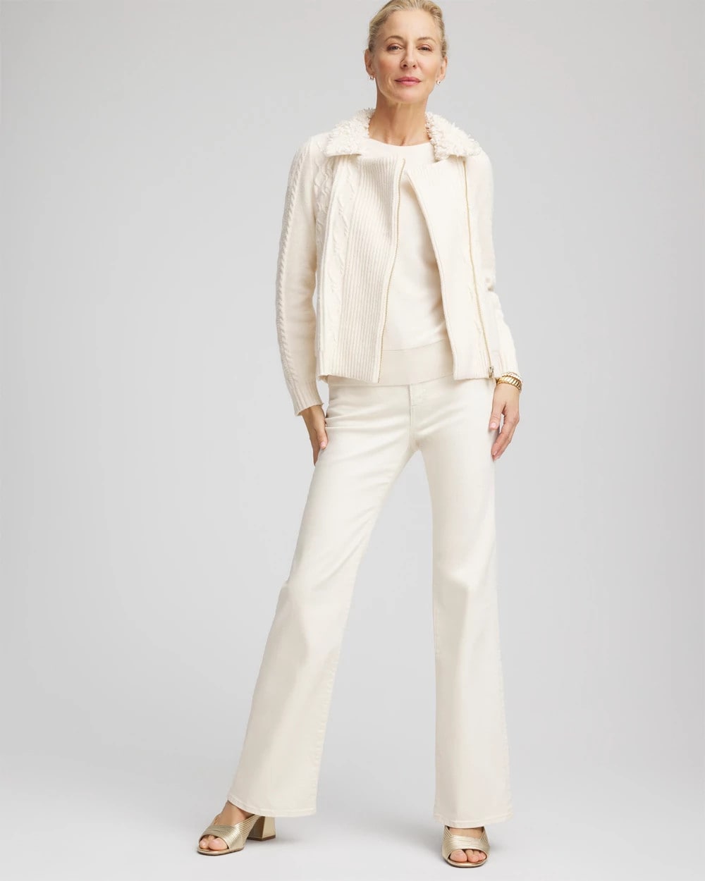 Chico's Women | Fur Trim Moto Cardigan ENGLISH CREAM