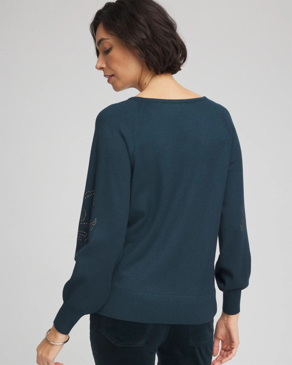 Chico's Women | Heatset Embroidered Pullover TEAL SHADOW