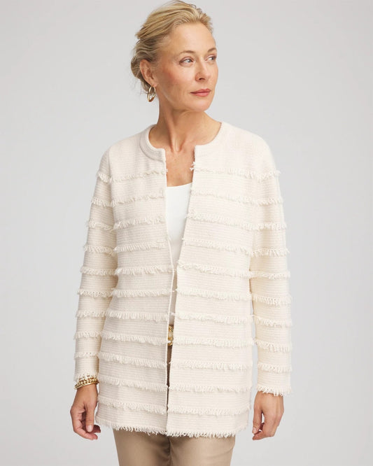 Chico's Women | Fringe Ottoman Knit Cardigan ENGLISH CREAM