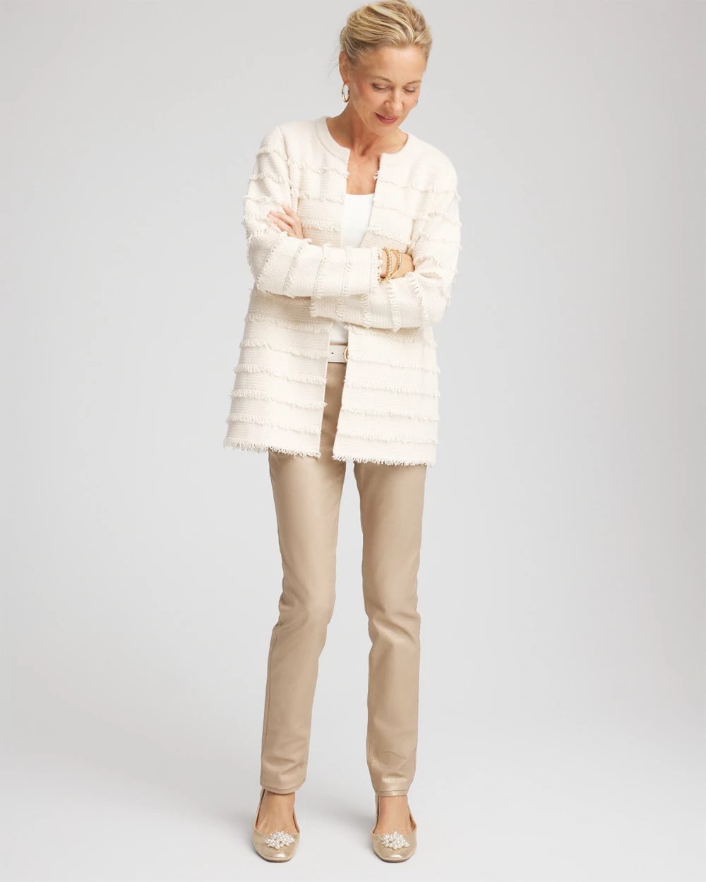 Chico's Women | Fringe Ottoman Knit Cardigan ENGLISH CREAM