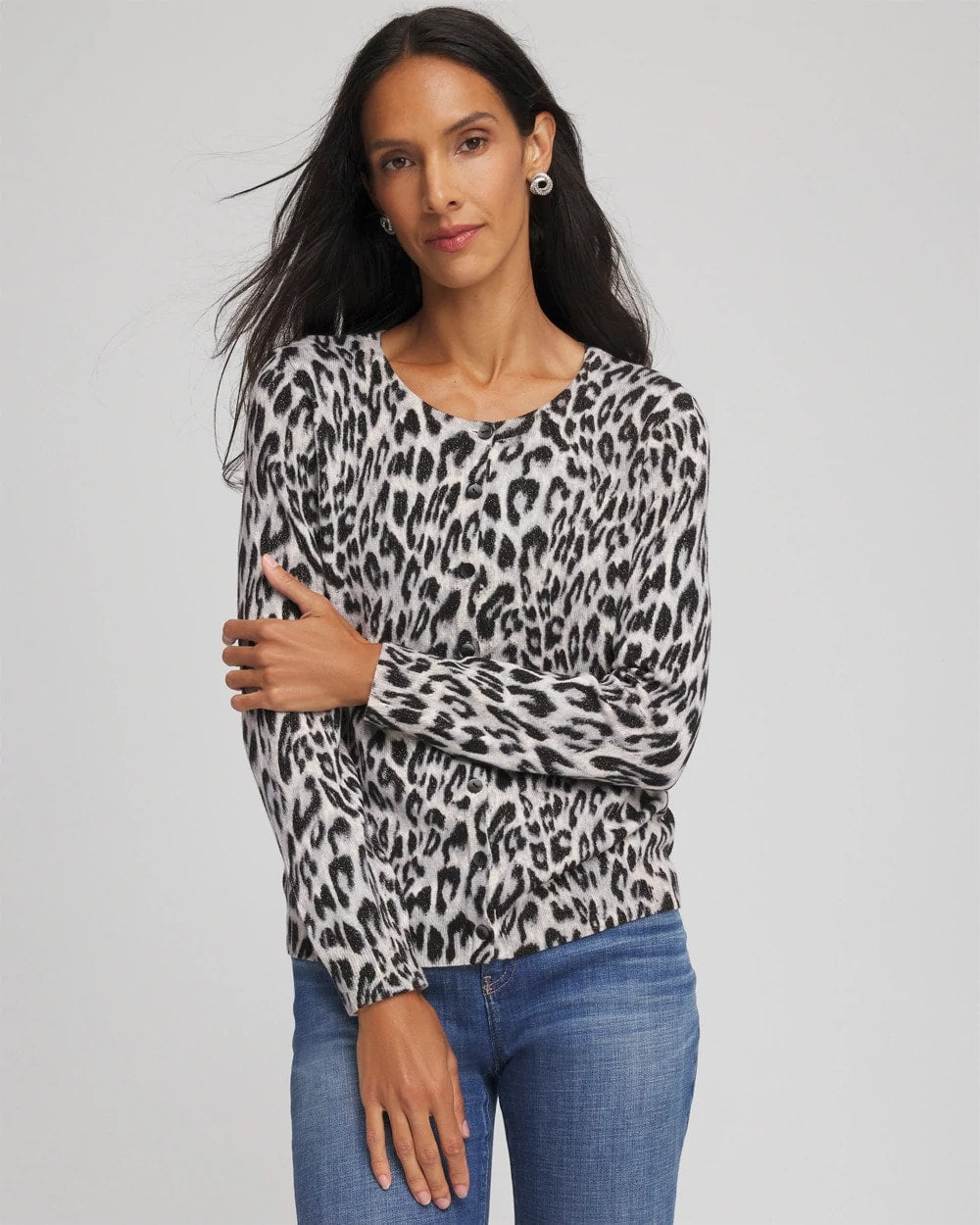 Chico's Women | Animal Crewneck Cardigan ENGLISH CREAM