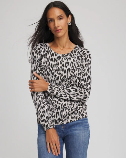 Chico's Women | Animal Crewneck Cardigan ENGLISH CREAM