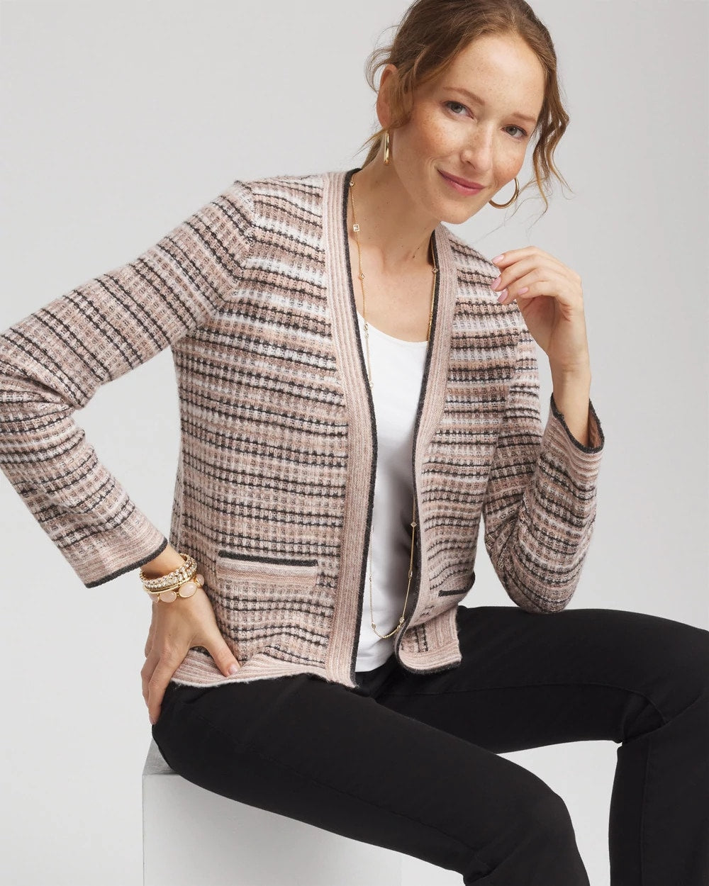 Chico's Women | Sunset Abstract Sweater Jacket BLACK
