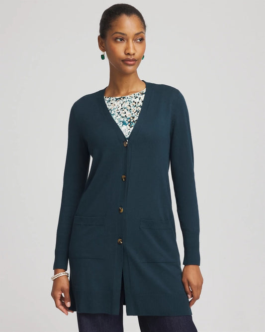 Chico's Women | Ella Pocketed Cardigan Sweater TEAL SHADOW
