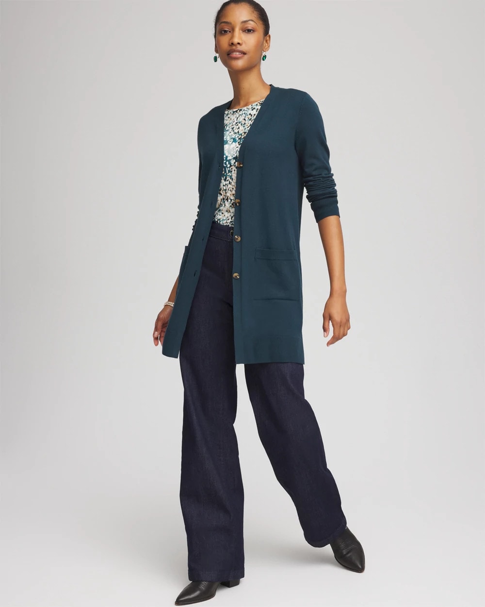 Chico's Women | Ella Pocketed Cardigan Sweater TEAL SHADOW