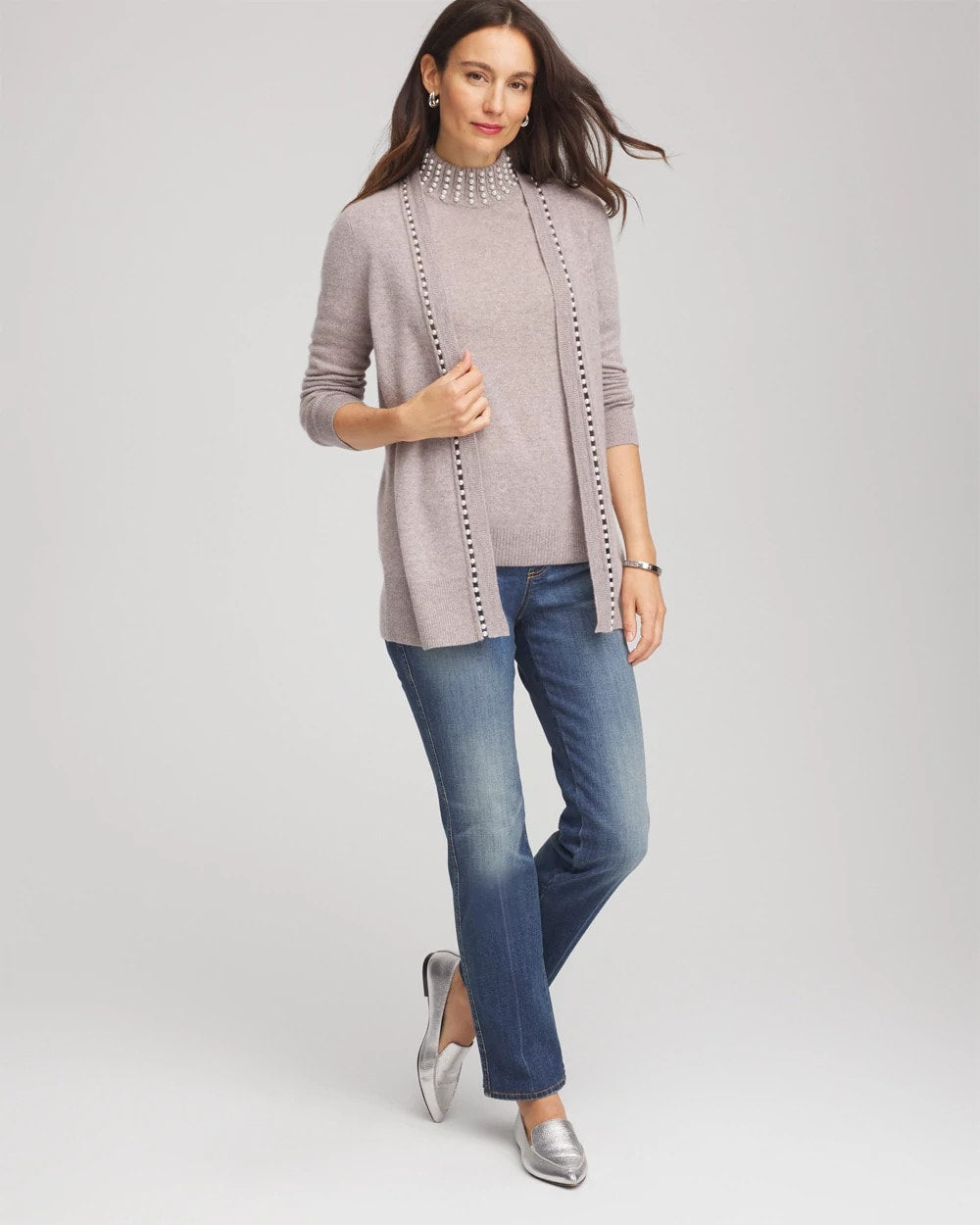 Chico's Women | Cashmere Pearl Mockneck Sweater TAUPE HEATHER