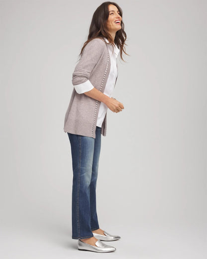 Chico's Women | Cashmere Pearl-Trim Cardigan TAUPE HEATHER