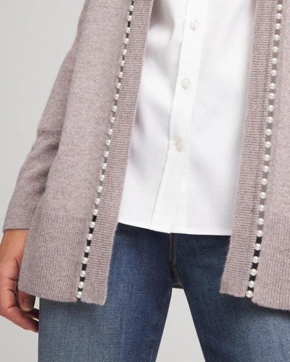 Chico's Women | Cashmere Pearl-Trim Cardigan TAUPE HEATHER