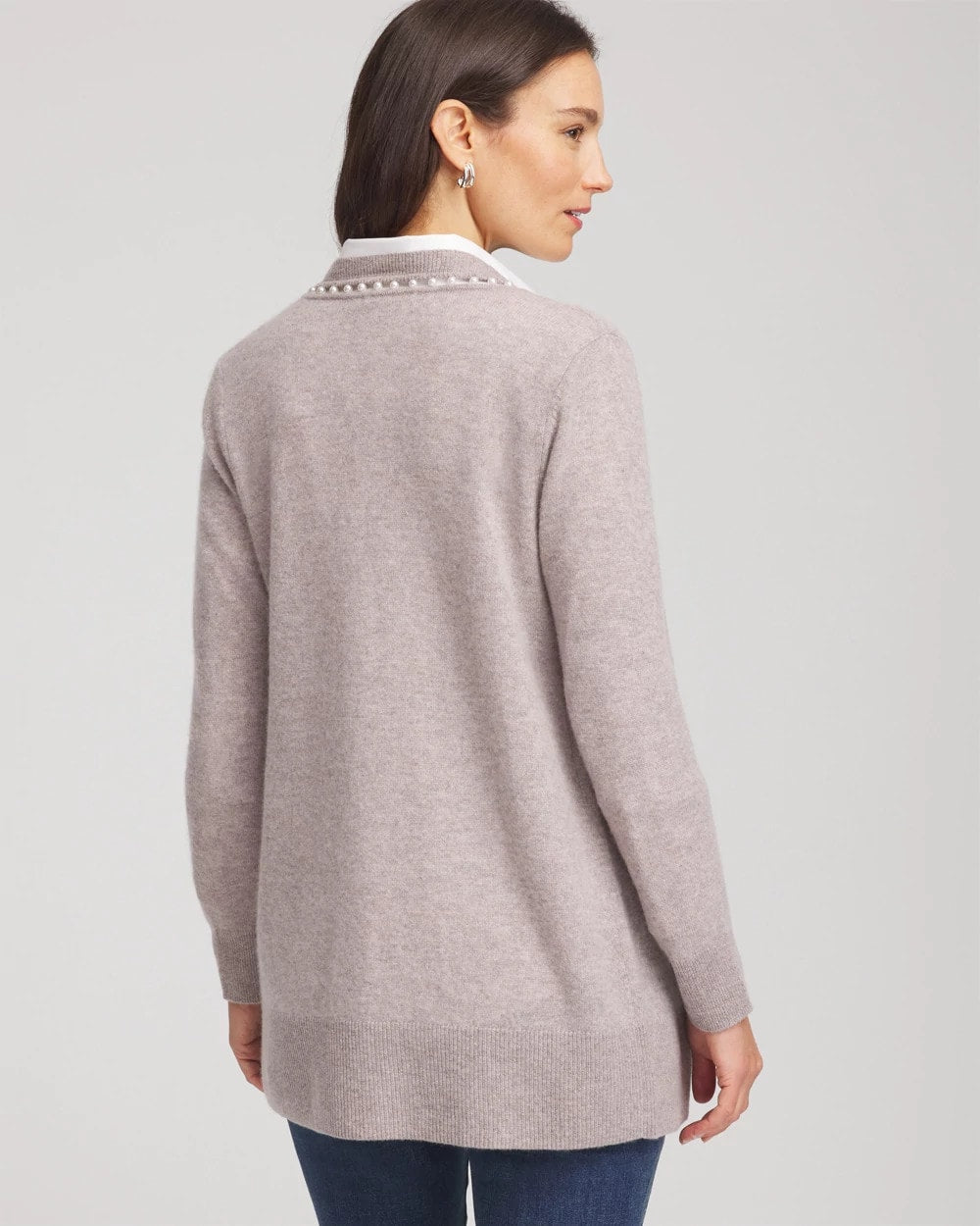 Chico's Women | Cashmere Pearl-Trim Cardigan TAUPE HEATHER