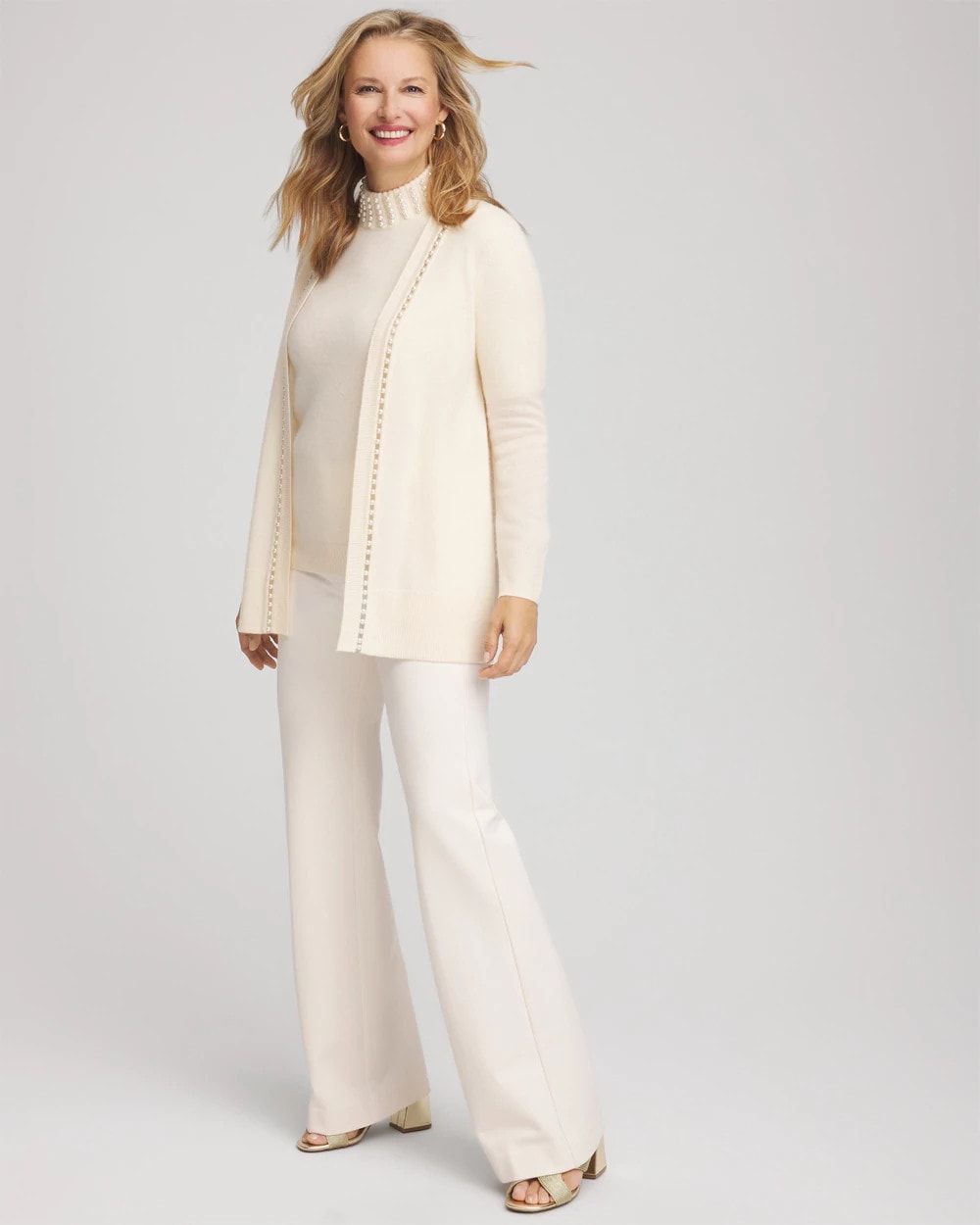 Chico's Women | Cashmere Pearl-Trim Cardigan CREAM
