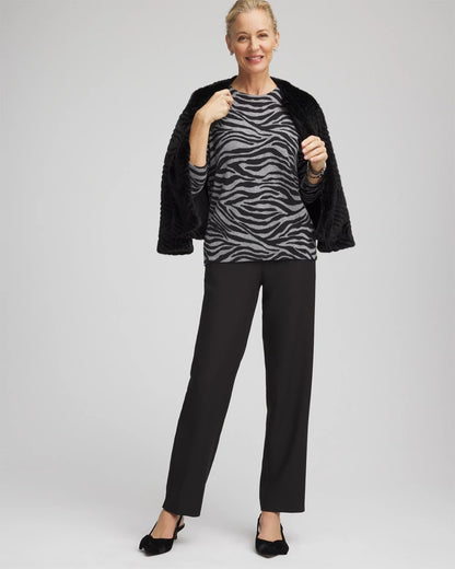 Chico's Women | Cashmere Zebra Long-Sleeve Pullover Sweater BLACK
