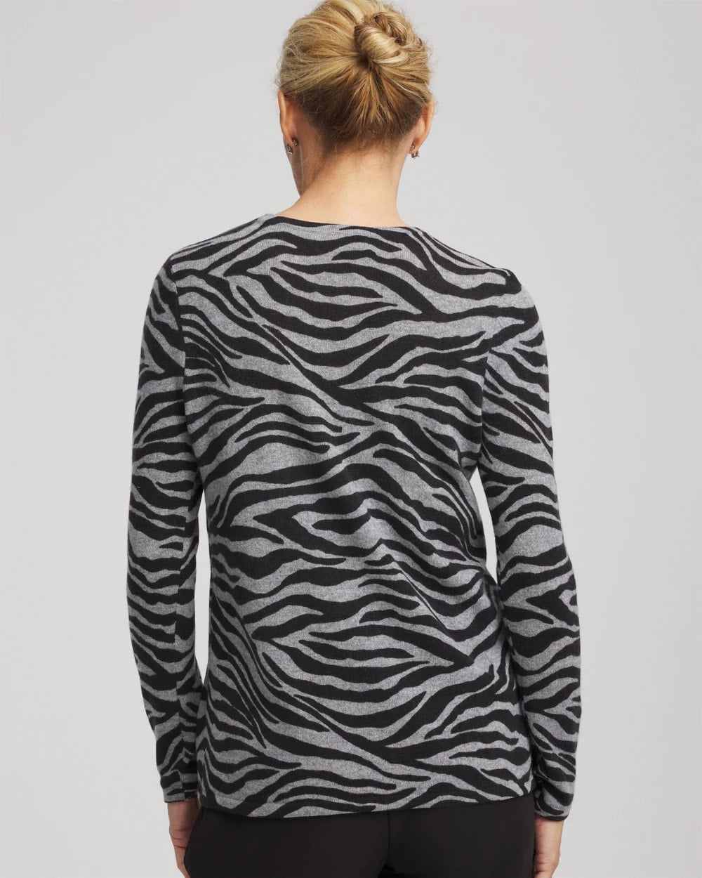 Chico's Women | Cashmere Zebra Long-Sleeve Pullover Sweater BLACK