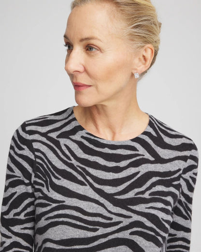 Chico's Women | Cashmere Zebra Long-Sleeve Pullover Sweater BLACK