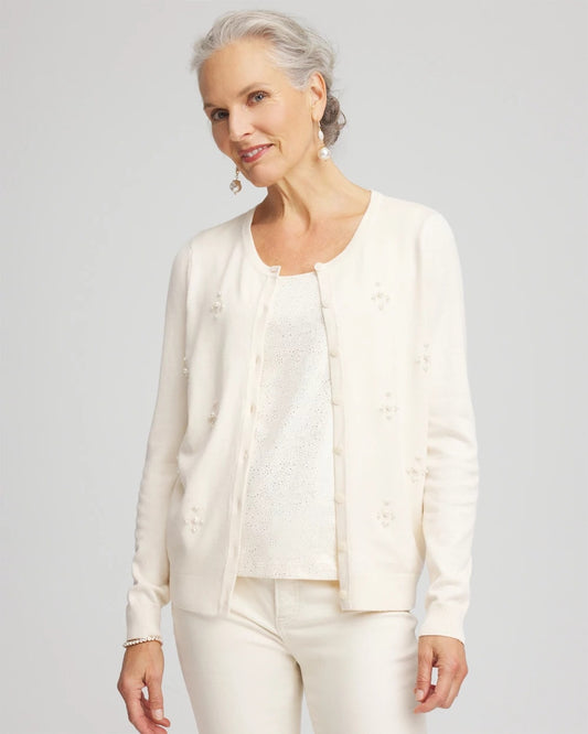 Chico's Women | Embellished Crewneck Cardigan ENGLISH CREAM
